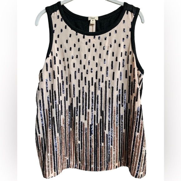 Anthropologie TINY Auberte Sequin Embellished Tank Top Tan Gray Size Medium - Picture 1 of 12